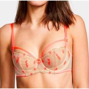 $70 VICTORIAS SECRET 36D DREAM ANGELS Heart EMBROIDERED PUSH UP BRA LACE FLORAL